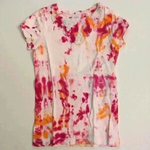Xhilaratiom tie dye T-shirt with pretty lace neckline